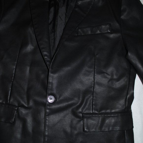 NEW SZ LG MENS BLACK FAUX LEATHER BLAZER - Picture 2 of 6